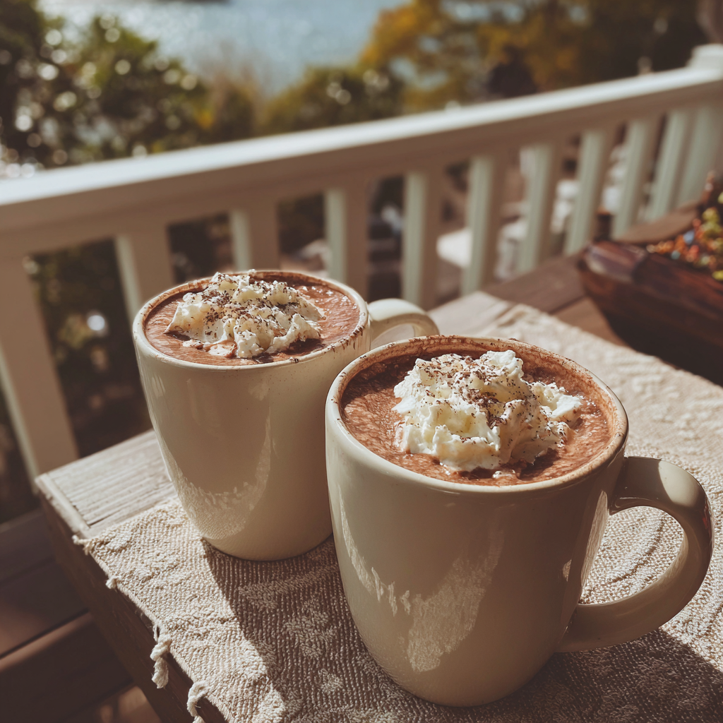 Deux tasses de chocolat chaud sur la table | Source : Midjourney