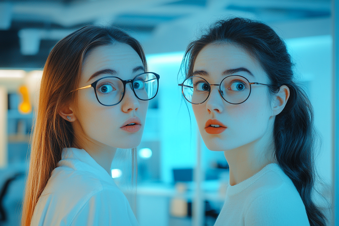 Deux femmes debout dans un bureau | Source : Midjourney