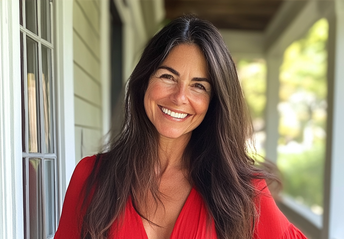Une femme souriante portant une robe rouge | Source : Midjourney