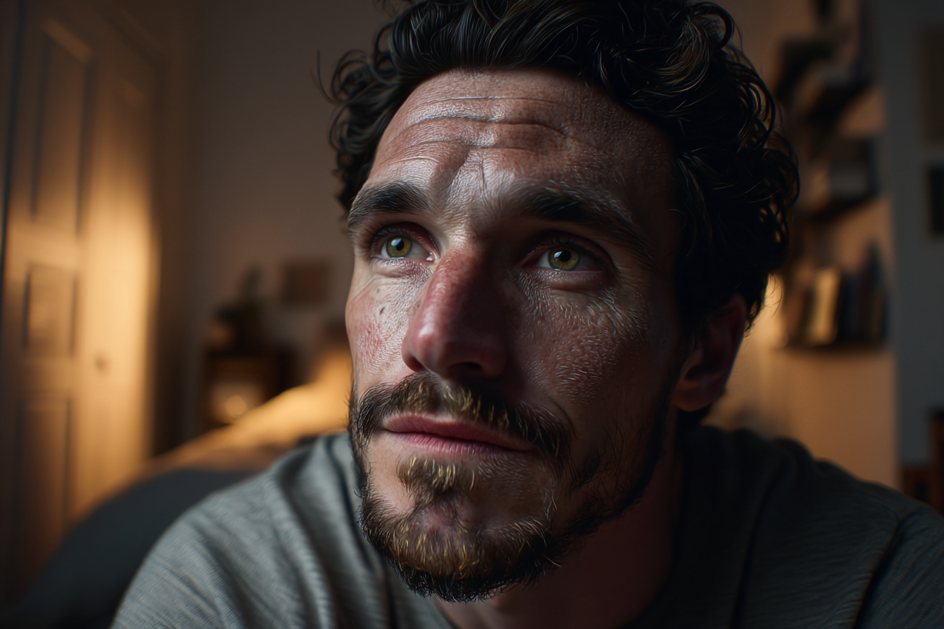 Un homme assis dans sa chambre | Source : Midjourney