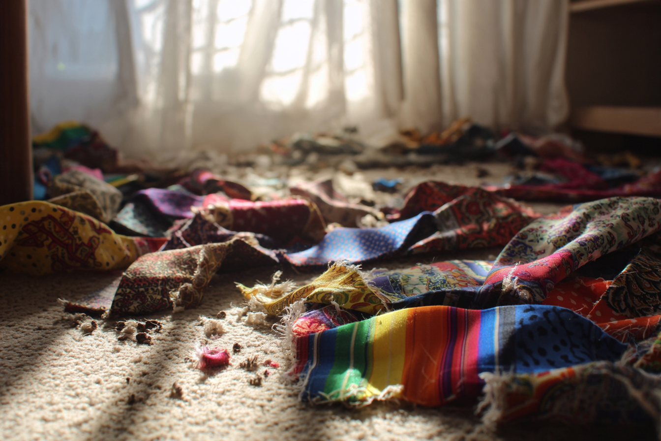 Des cravates déchiquetées sur le sol | Source : Midjourney