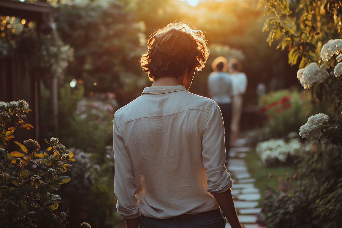 Homme marchant dans un jardin | Source : Midjourney