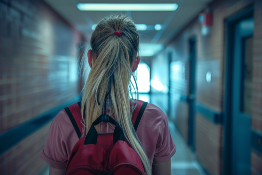 Une écolière dans un couloir | Source : Midjourney