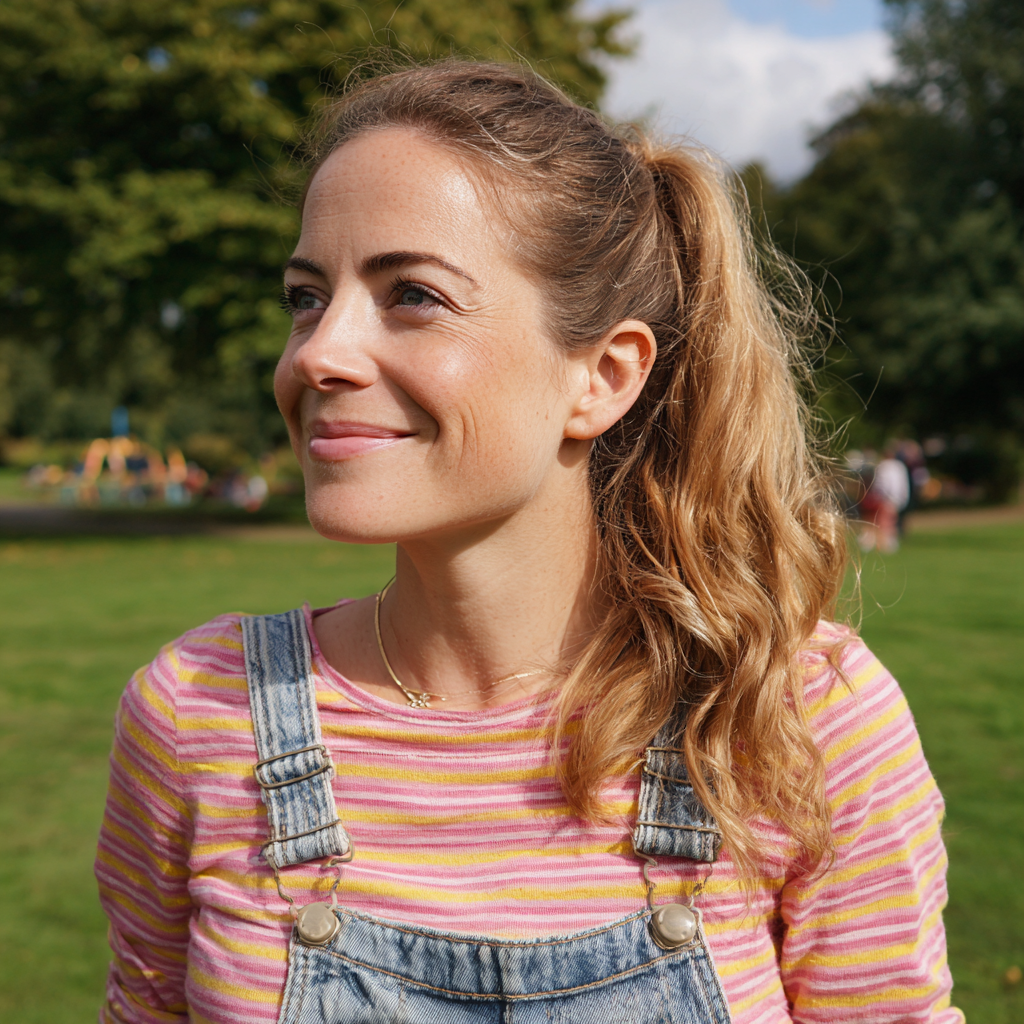 Une femme souriante debout dans un parc | Source : Midjourney