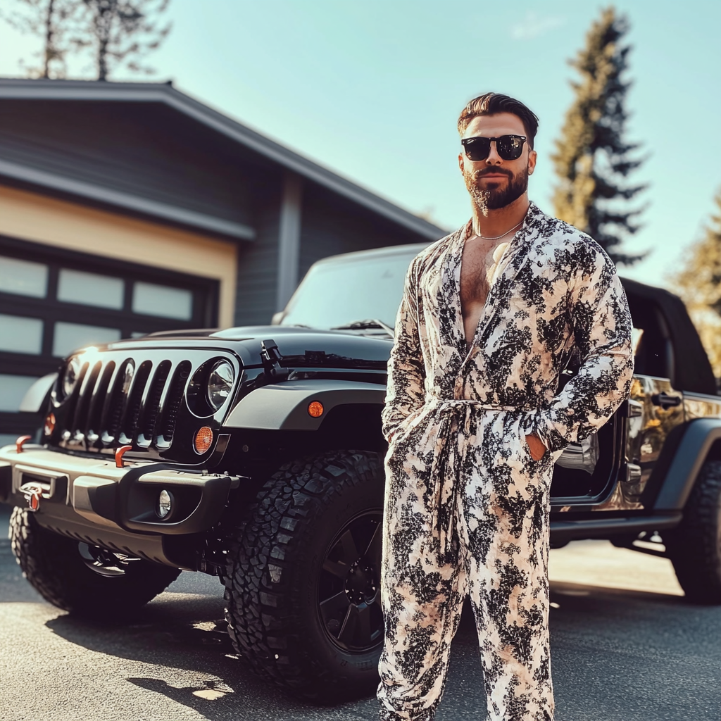 Un homme debout à côté d'une Jeep | Source : Midjourney