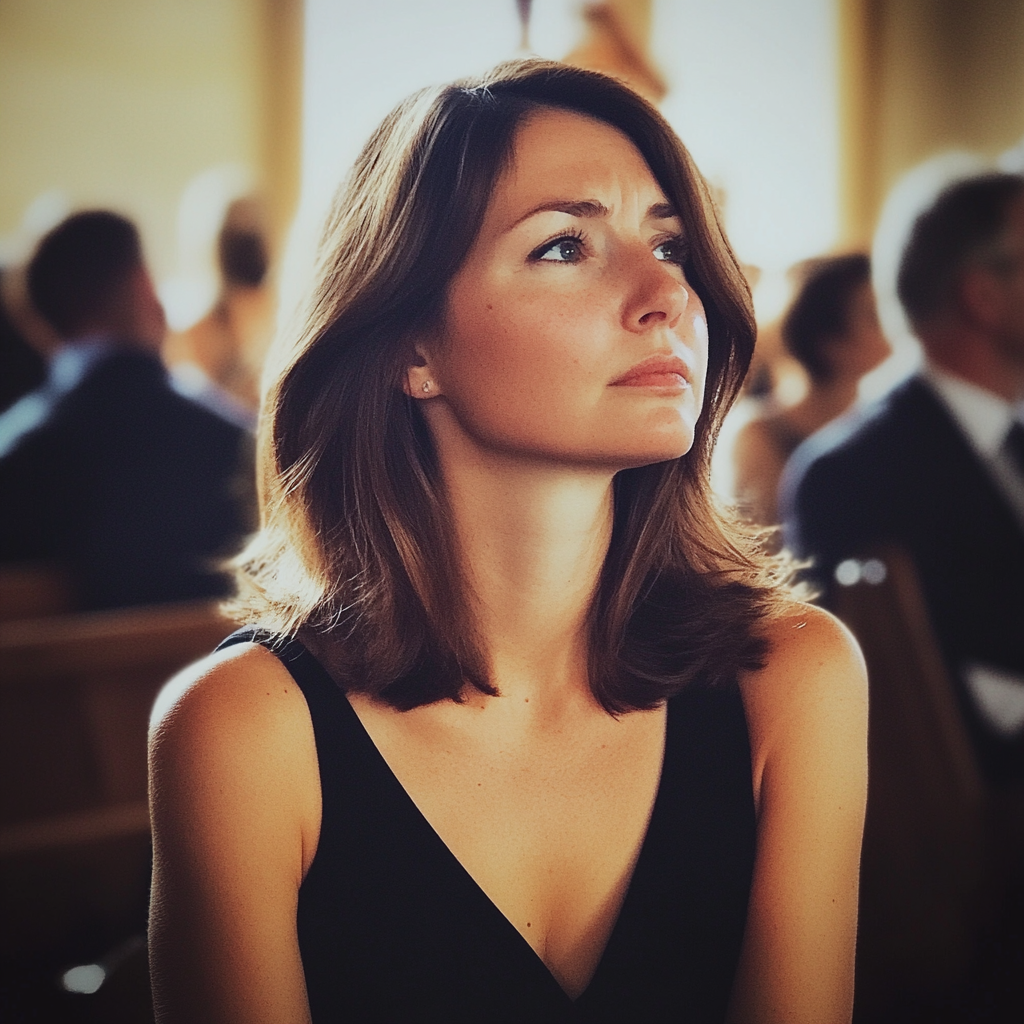 Une femme bouleversée dans une église | Source : Midjourney