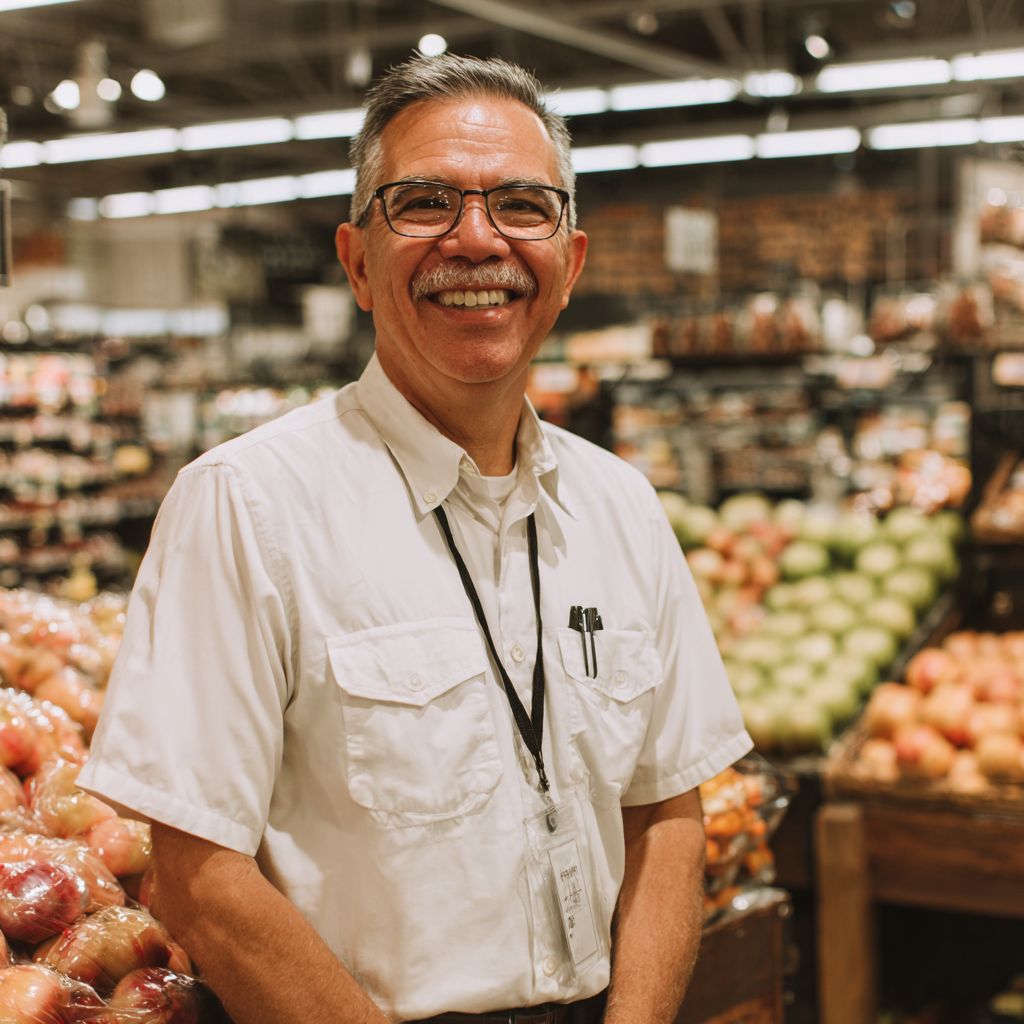 Un responsable de magasin souriant | Source : Midjourney