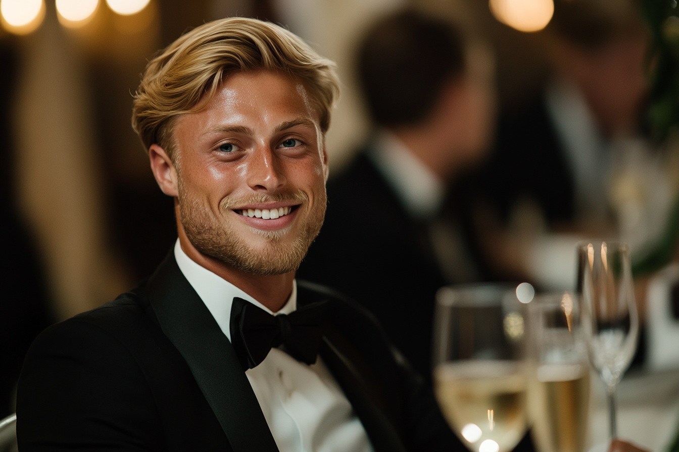 Un homme souriant assis à une table | Source : Midjourney