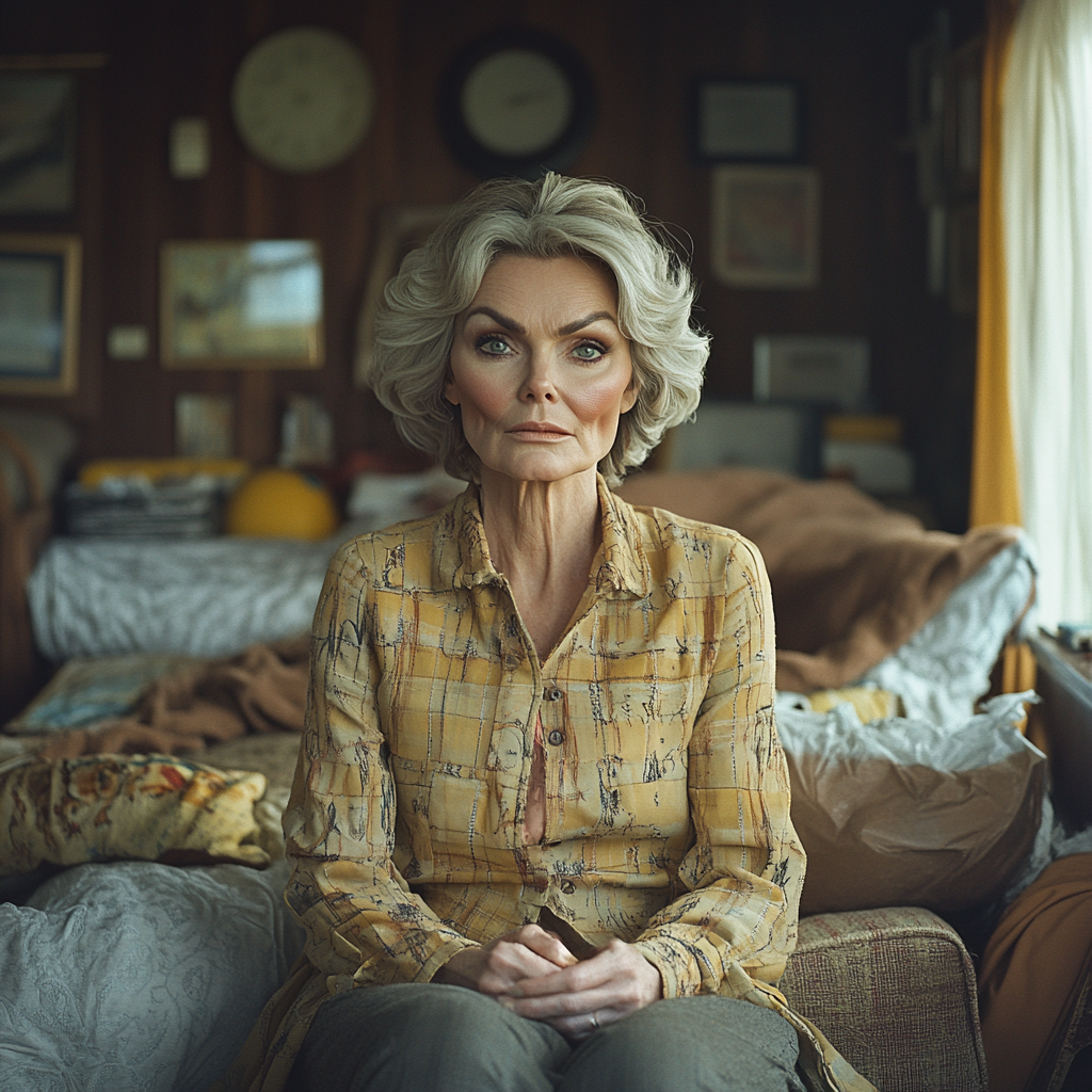 Une femme bouleversée dans une maison entassée | Source : Midjourney