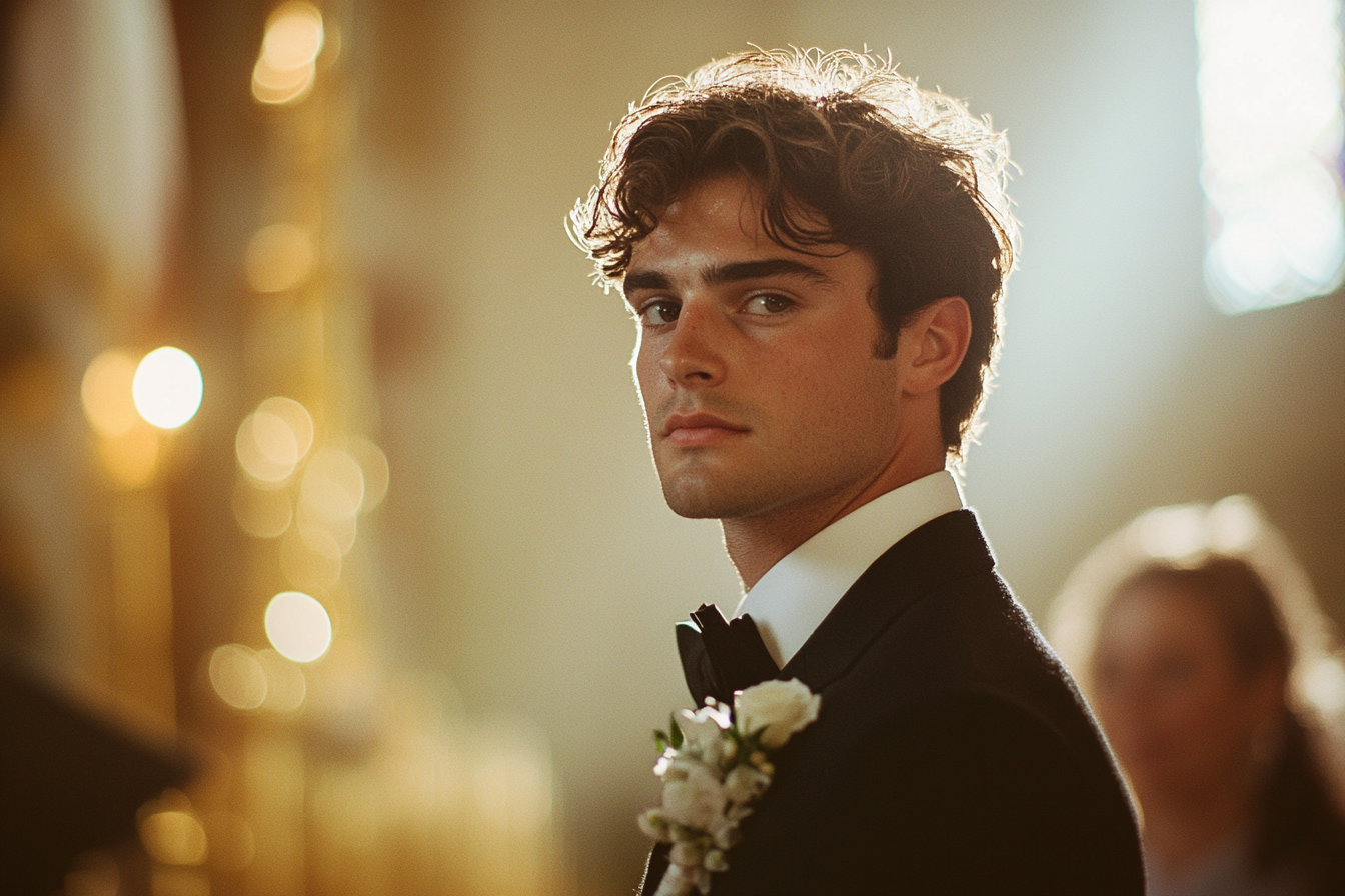 An ashamed and embarrassed groom standing at the altar | Source: Midjourney