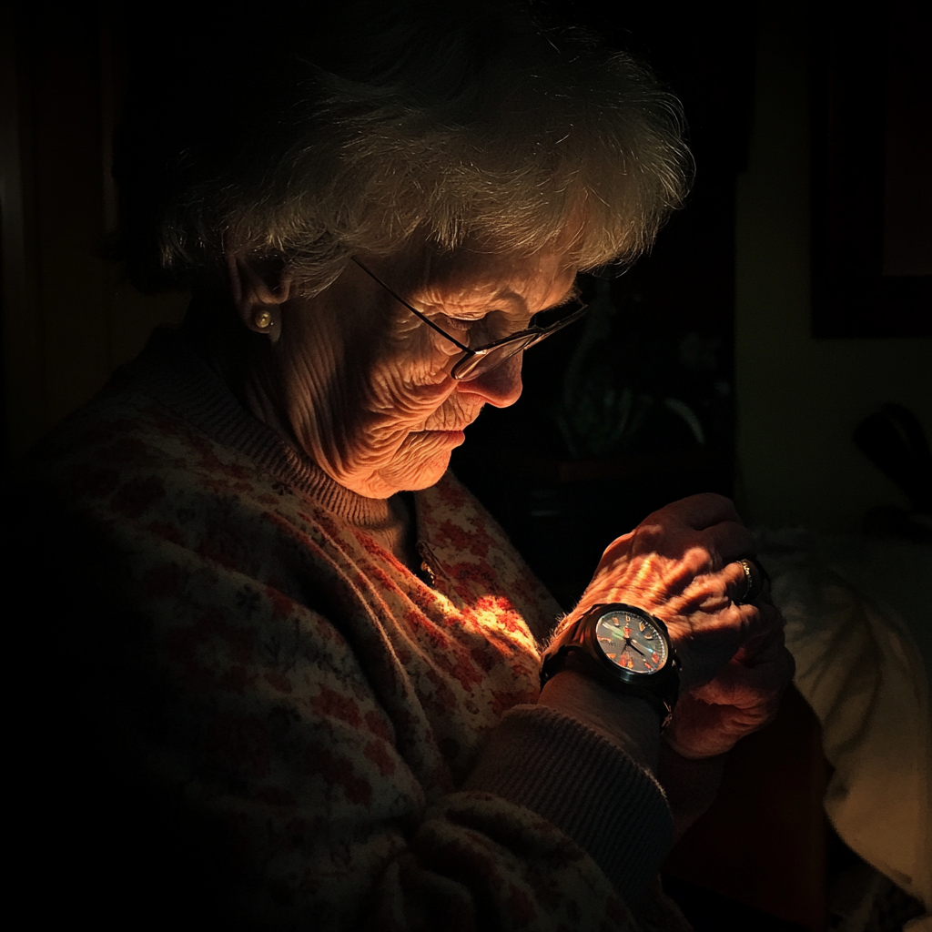 Une grand-mère qui regarde sa montre | Source : Midjourney