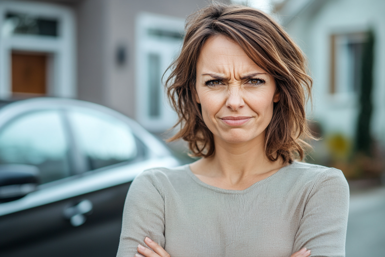 Une femme debout près de sa voiture | Source : Midjourney