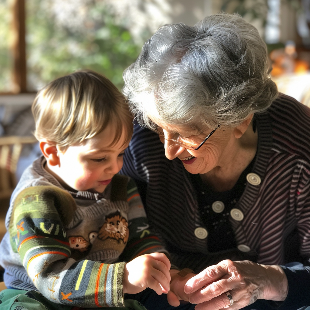 Une femme âgée qui joue avec un enfant en bas âge | Source : Midjourney