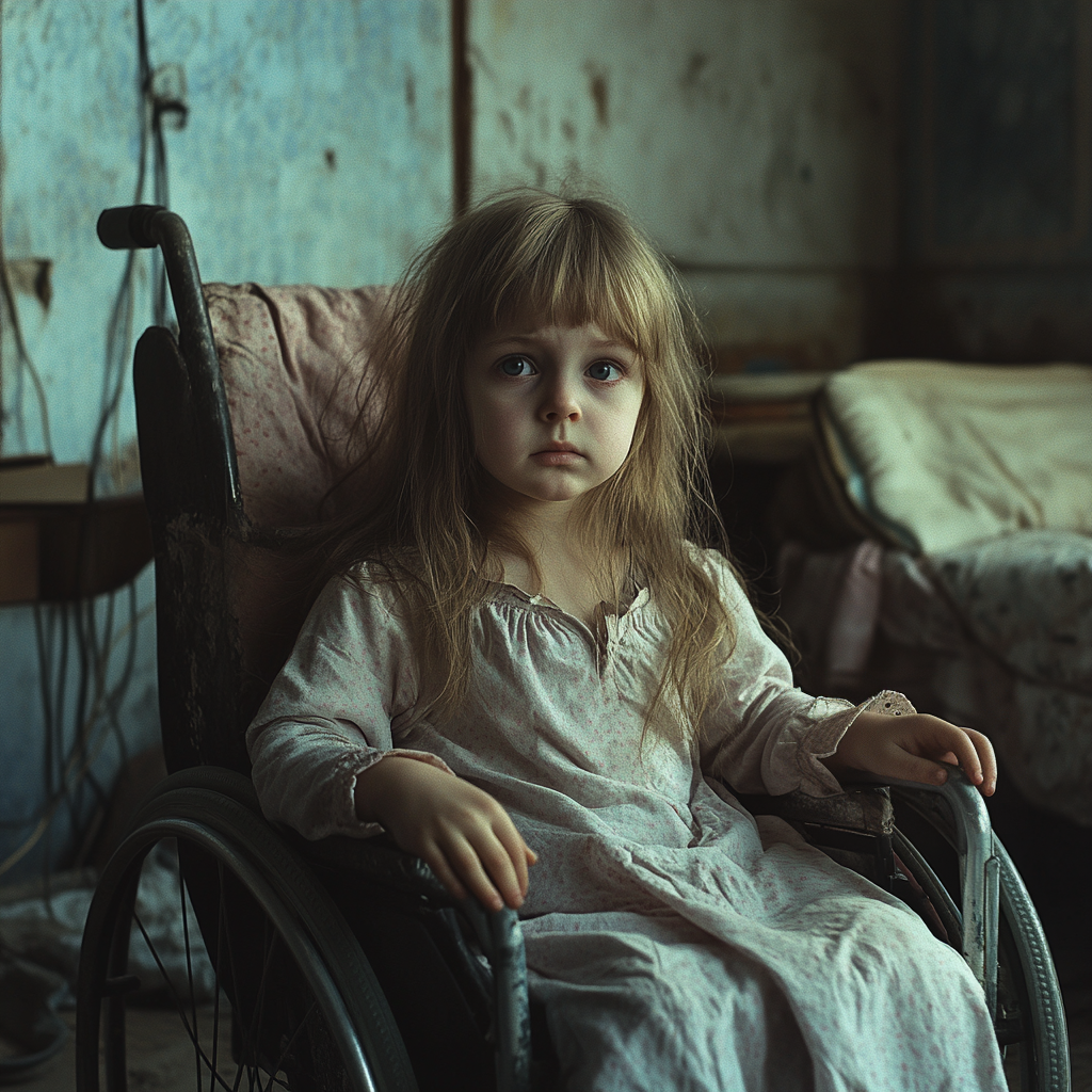 Une petite fille triste en fauteuil roulant | Source : Midjourney