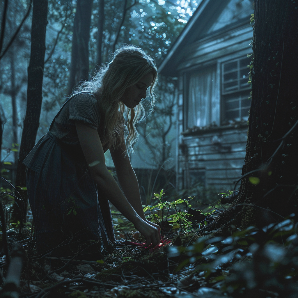 Une femme près d'un arbre la nuit | Source : Midjourney