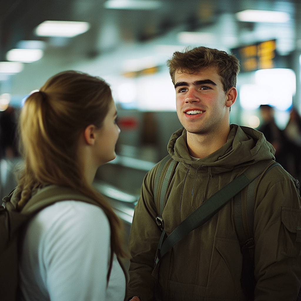 Un homme et une femme heureux qui discutent | Source : Midjourney