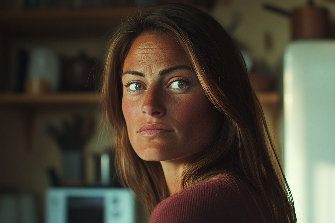 Une femme dans la cuisine, qui regarde en arrière | Source : Midjourney