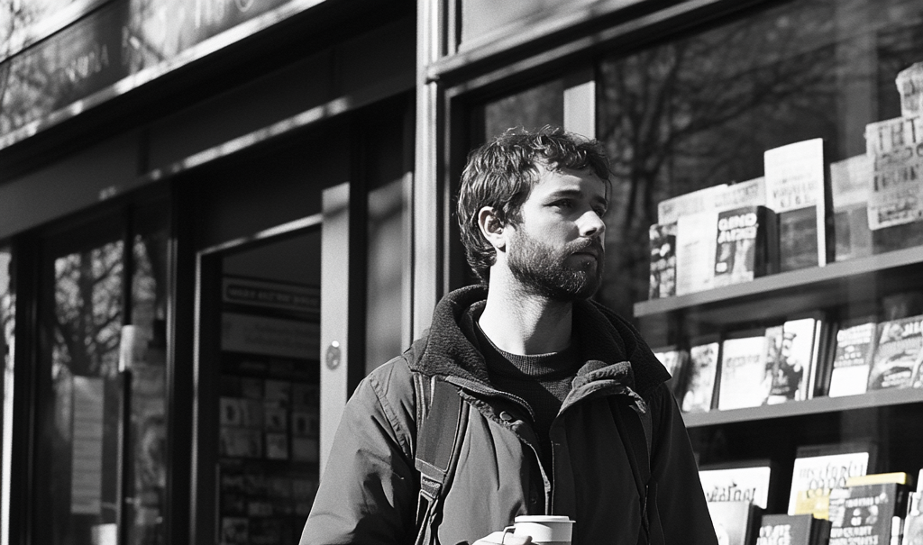 Un homme s'approche d'une librairie de l'extérieur | Source : Midjourney