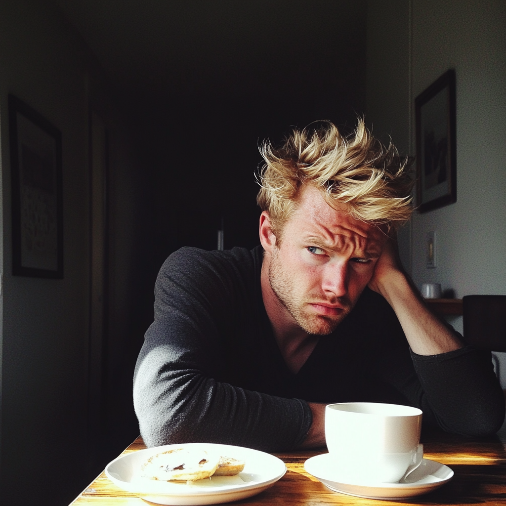 An annoyed man sitting at a table | Source: Midjourney