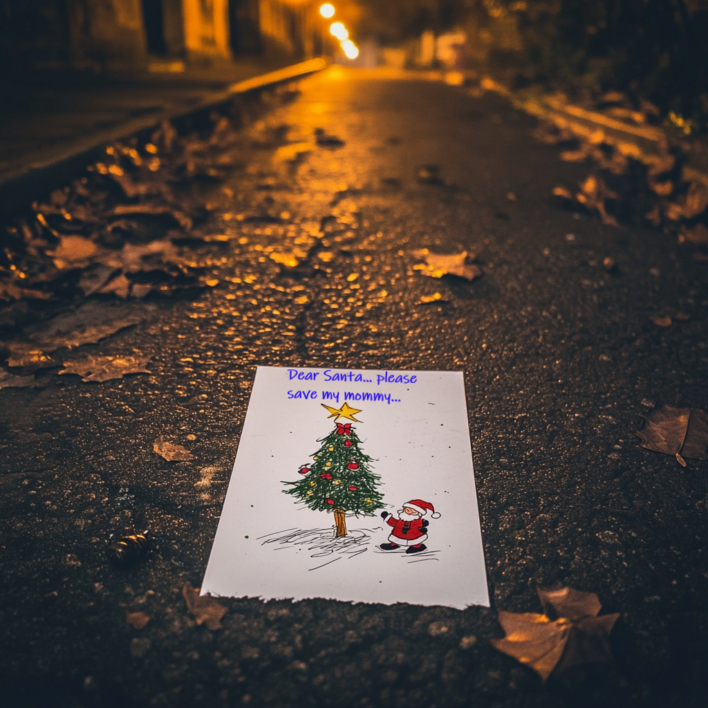 Une lettre adressée au père Noël gisant sur la route | Source : Midjourney