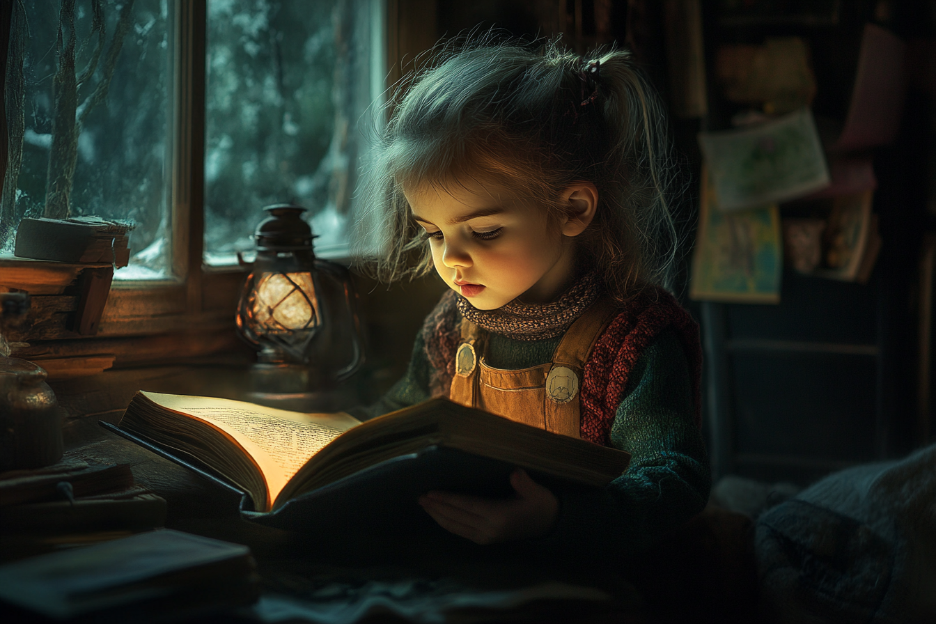 Un enfant lisant un livre | Source : Midjourney