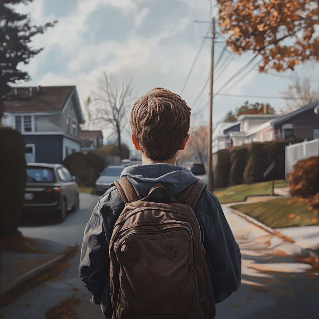 A boy walking down the street | Source: Midjourney