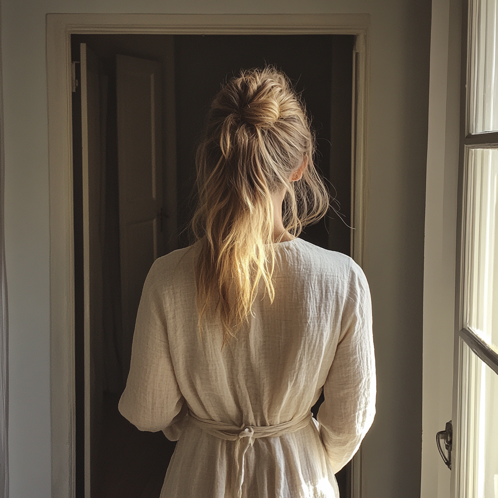 Une femme traversant une porte | Source : Midjourney