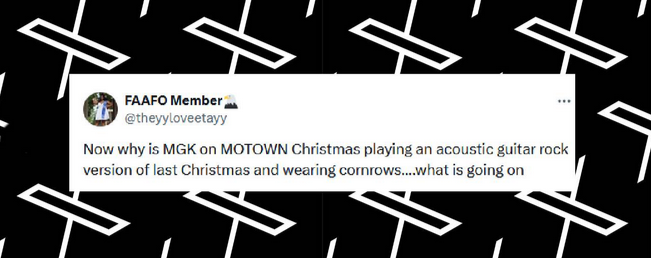 Un fan commente l'interprétation de "Last Christma" par Machine Gun Kelly dans l'émission "A Motown Christmas" sur NBC, sur un post daté du 12 décembre 2024 | Source : X/theyyloveetayy