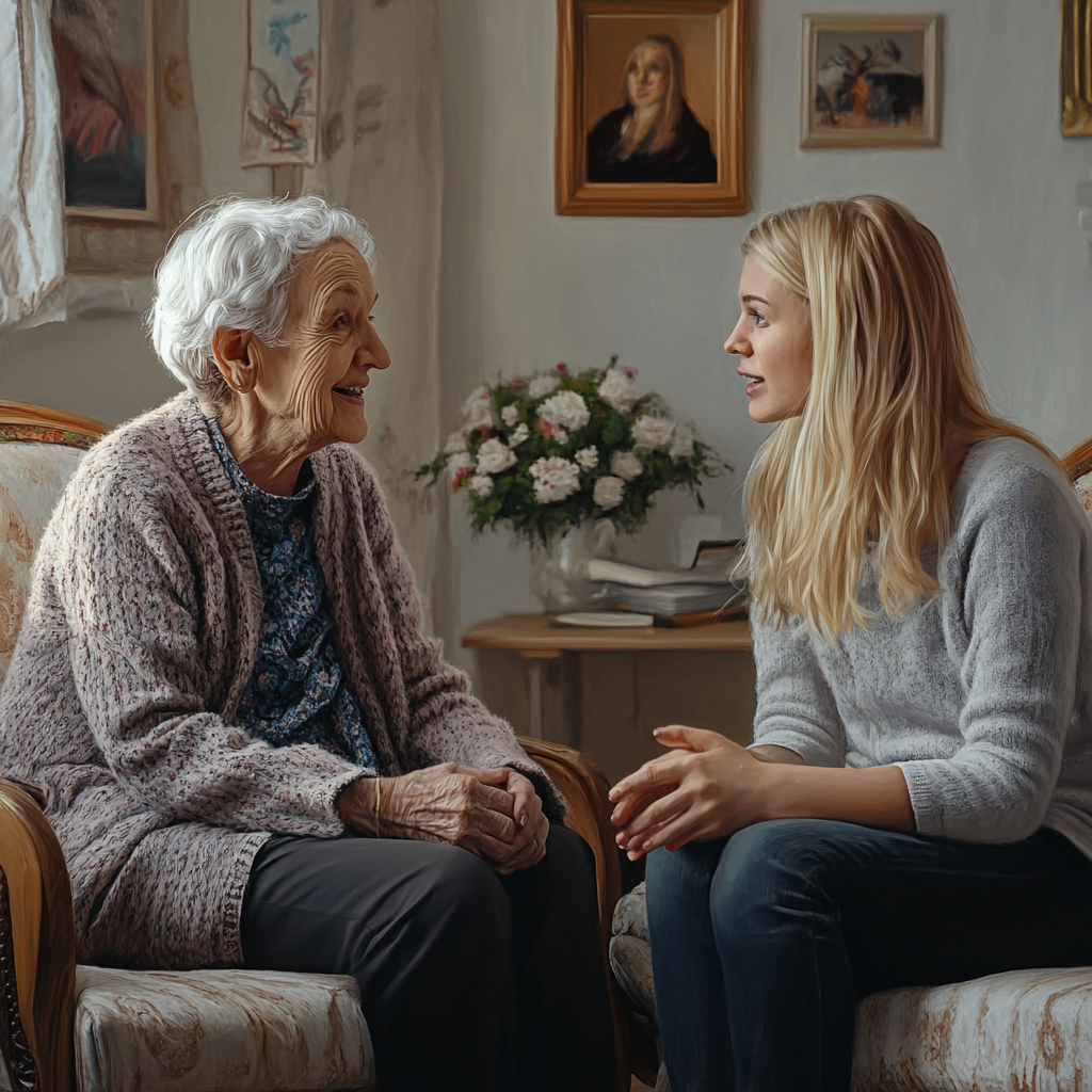 Une femme âgée qui parle à sa belle-fille | Source : Midjourney