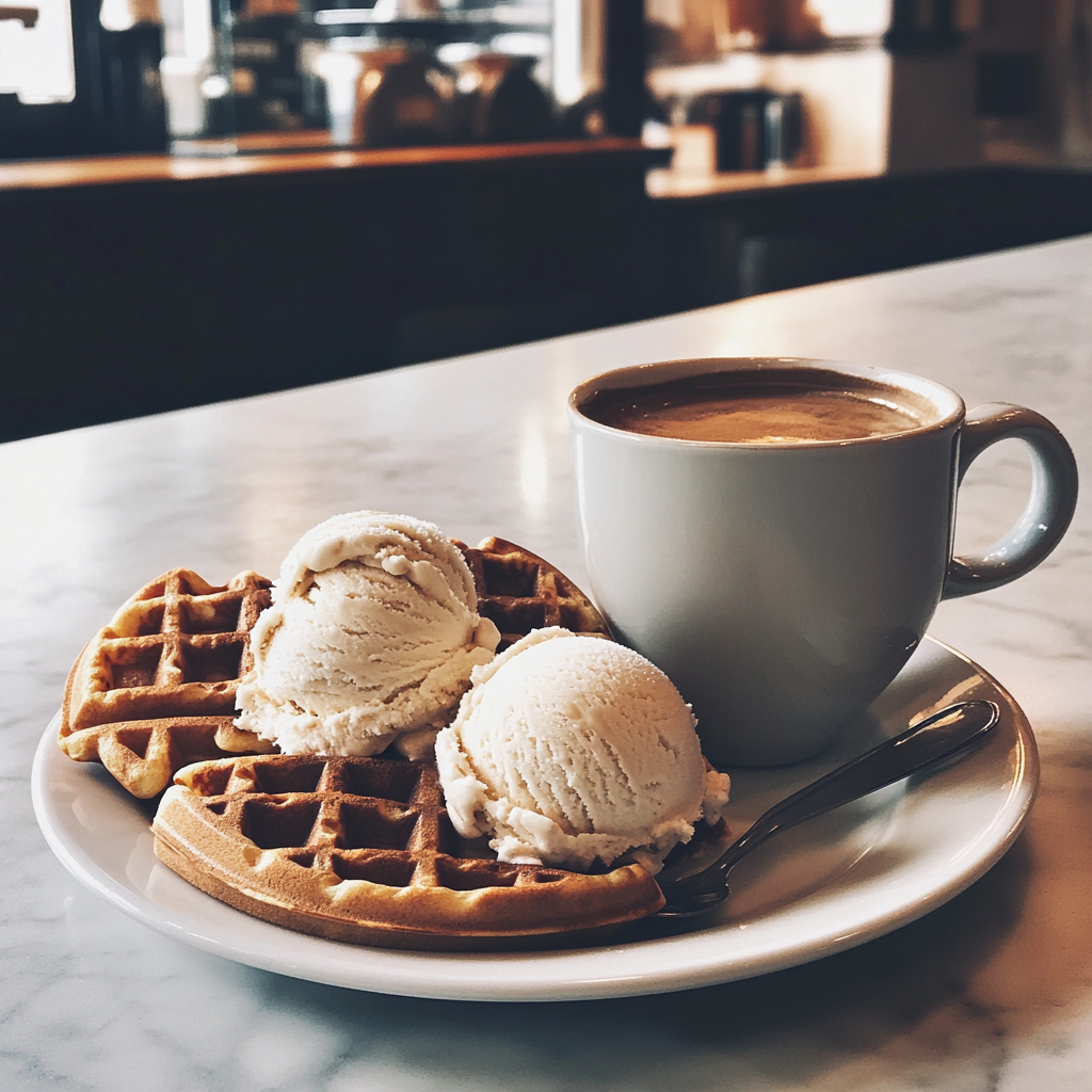 Gaufres et crème glacée dans un café | Source : Midjourney