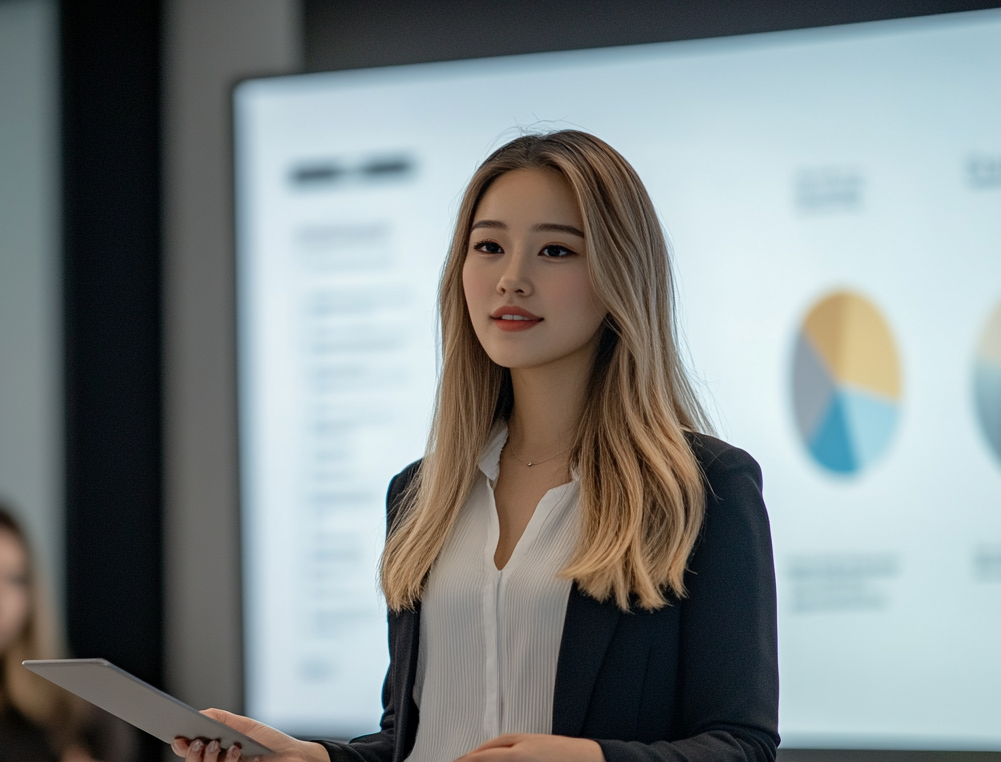 Une jeune femme faisant une présentation | Source : Midjourney