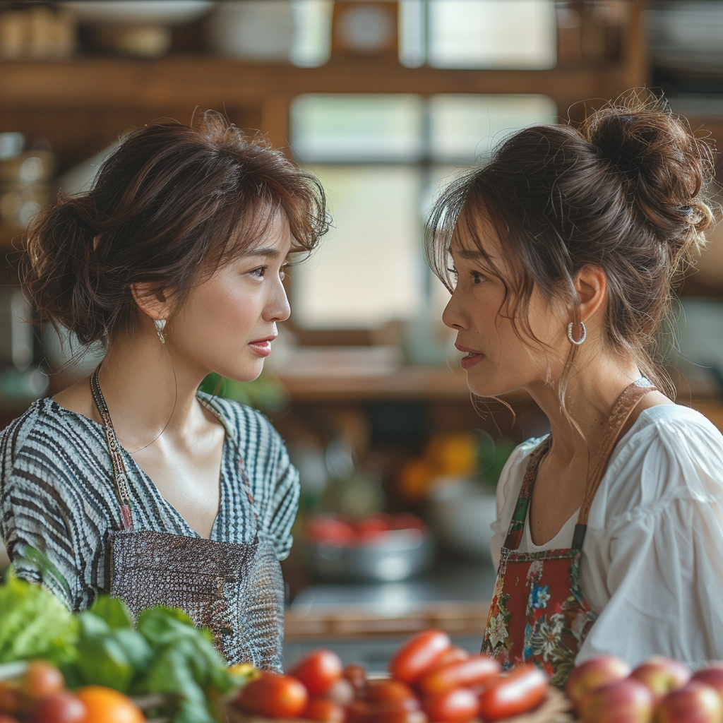 Deux femmes se disputent dans la cuisine. | Midjourney