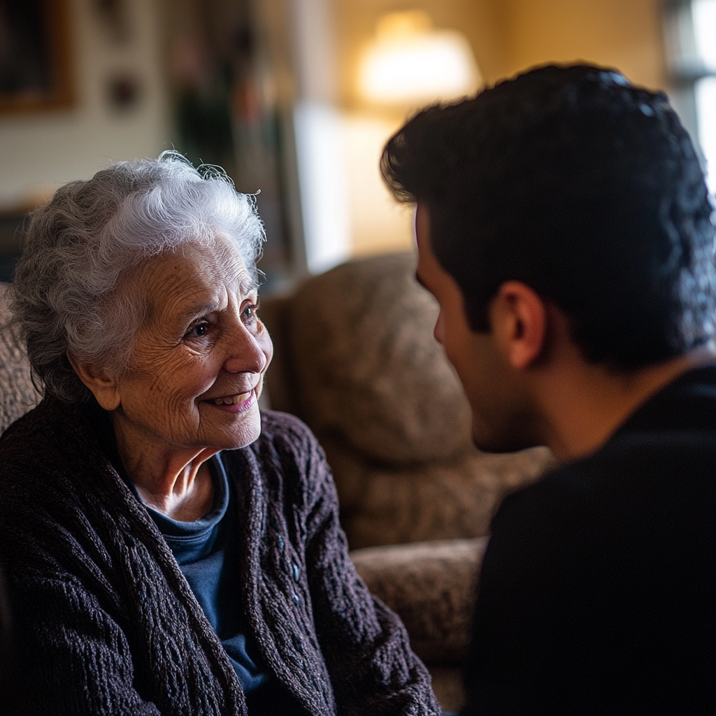 Une femme âgée qui parle à son fils | Source : Midjourney