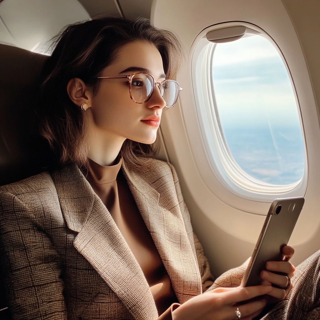 Femme d'affaires dans un avion | Source : Midjourney