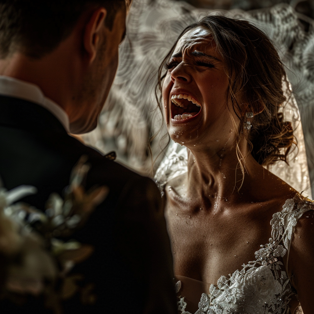 Une mariée en colère qui crie contre son époux | Source : Midjourney