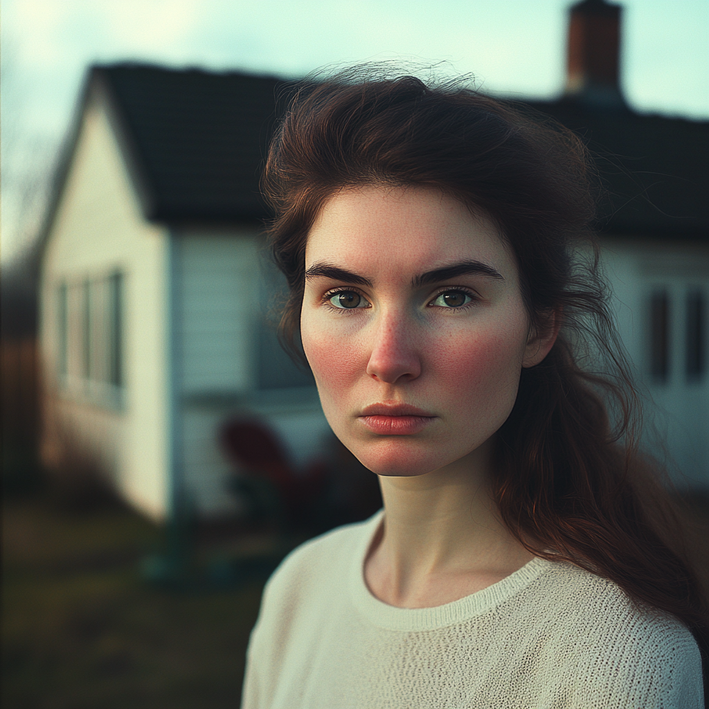 Une femme debout devant sa maison | Source : Midjourney