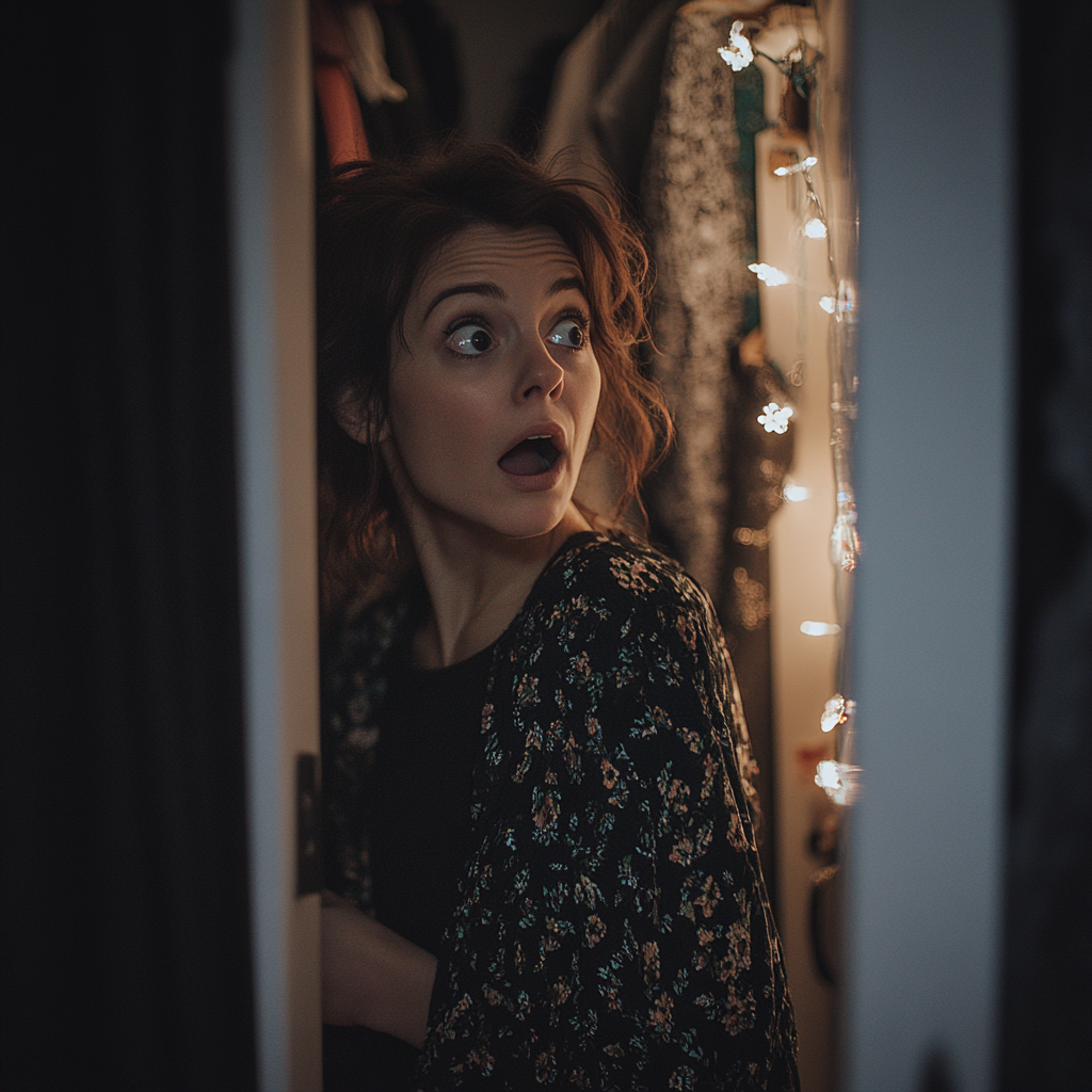 Shocked woman looking in her closet | Source: Midjourney