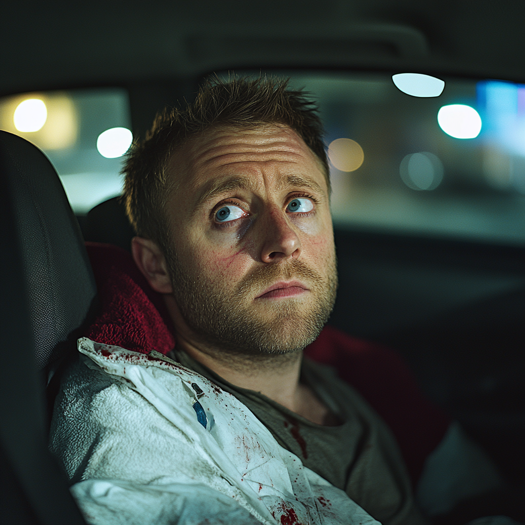 A gloomy man sitting in his car | Source: Midjourney