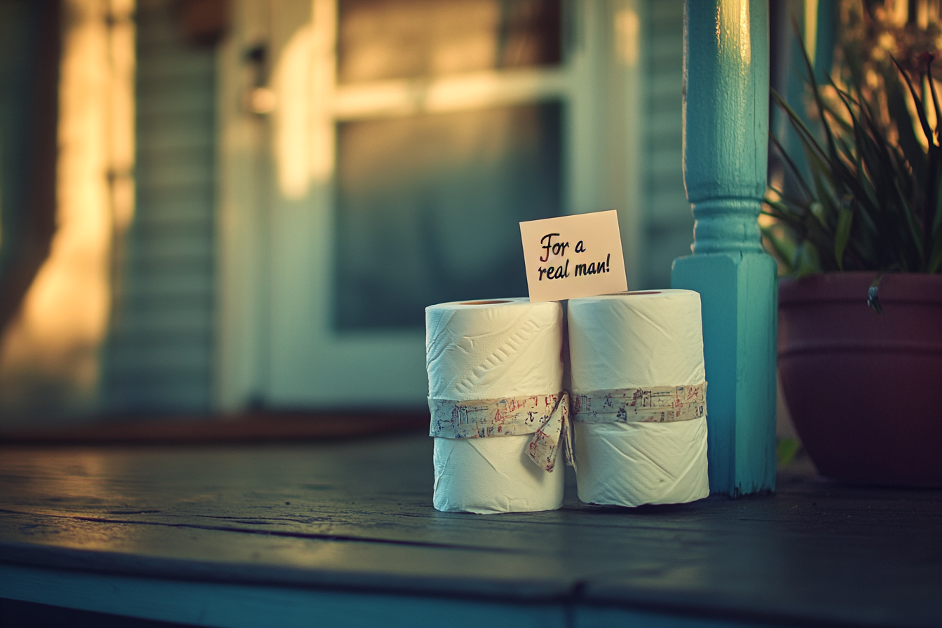 Rouleaux de papier toilette sur un porche | Source : Midjourney