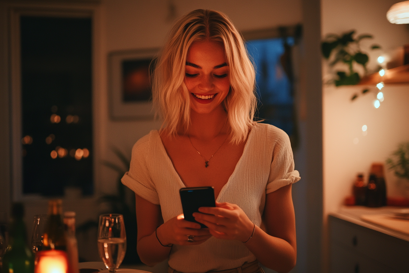 Une femme tenant son téléphone | Source : Midjourney