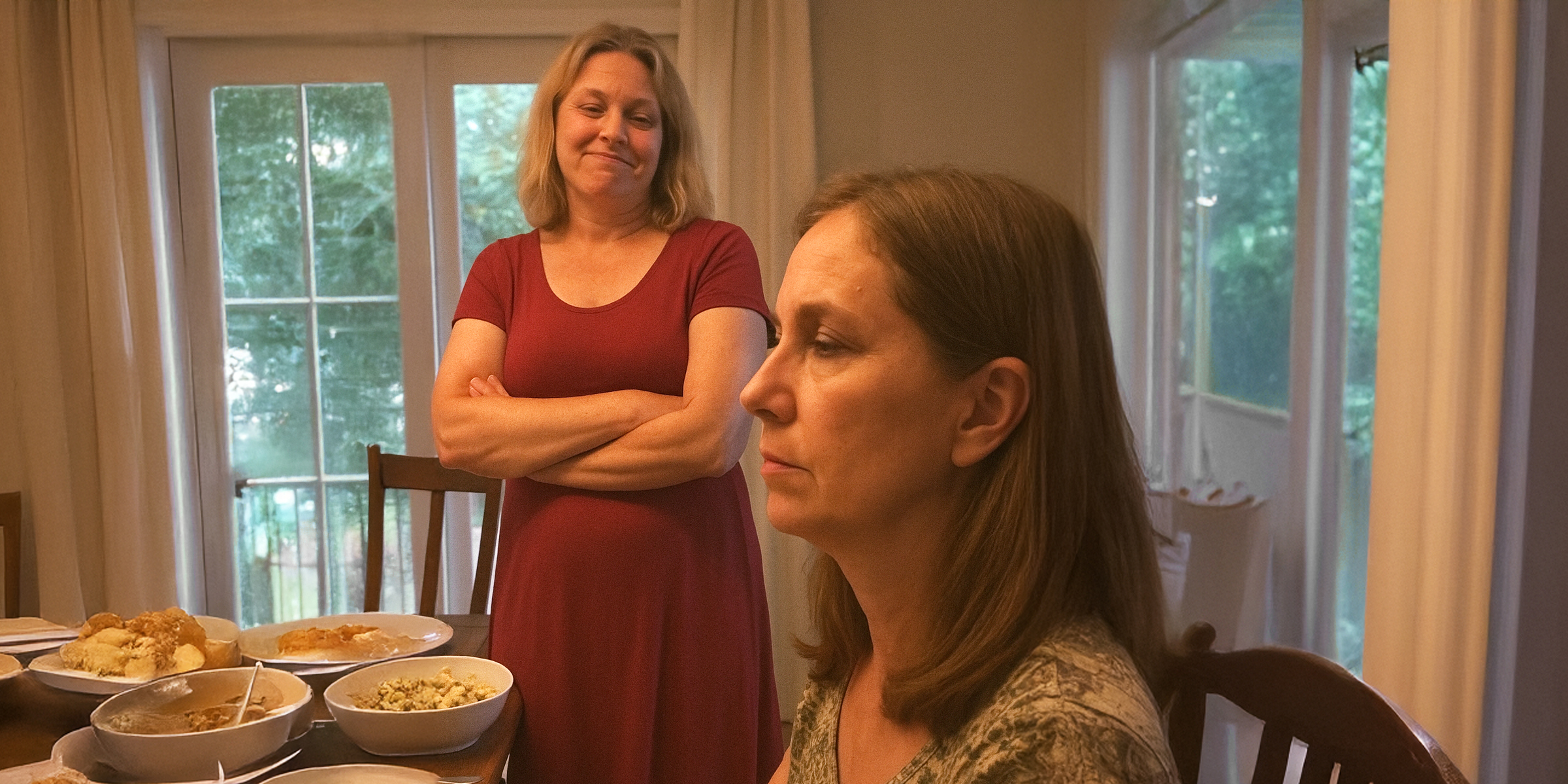 La tension monte à la table du dîner alors qu'une femme regarde avec suffisance tandis qu'une autre reste assise en silence | Source : The Celebritist
