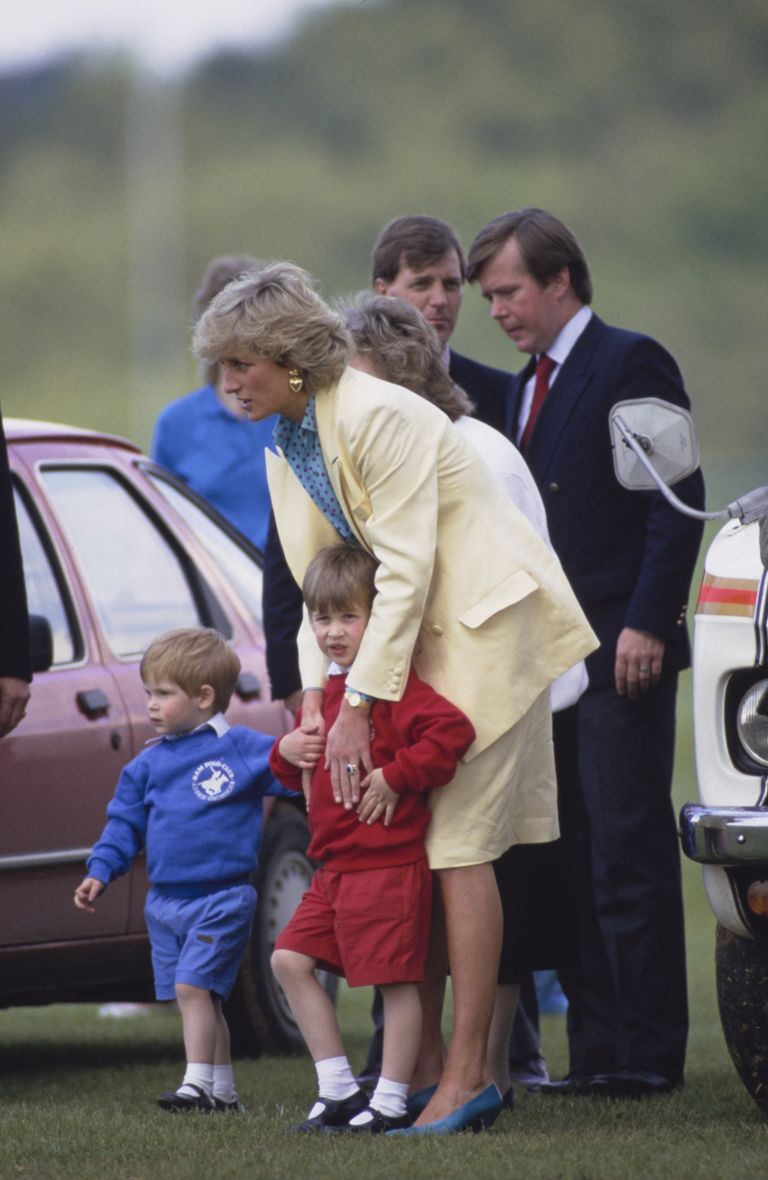 La princesse Diana et ses fils le prince Harry et le prince William au Guards Polo Club de Windsor, Berkshire, Angleterre, le 31 mai 1987 | Source: Getty Images