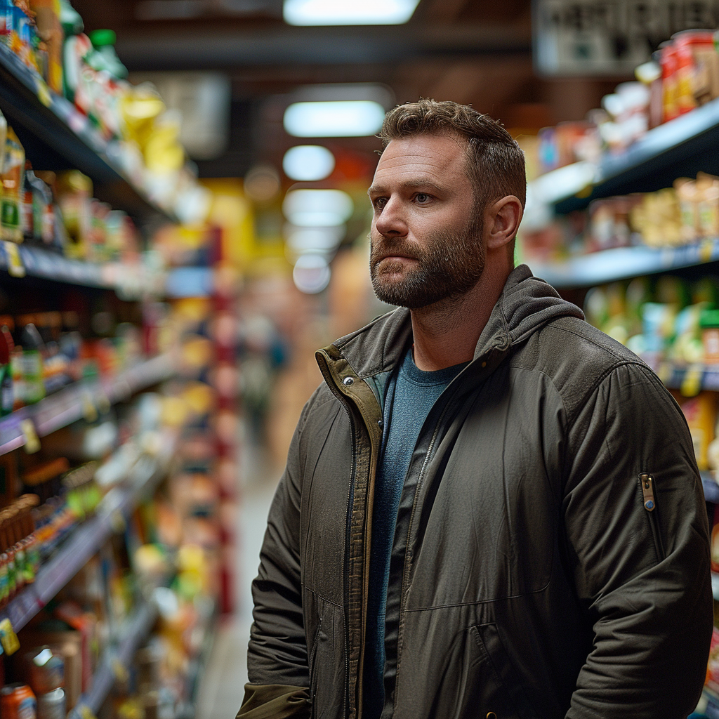 Un homme triste dans une épicerie | Source : Midjourney