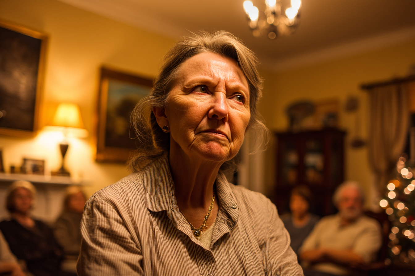 Une femme âgée assise avec sa famille et ses amis | Source : Midjourney