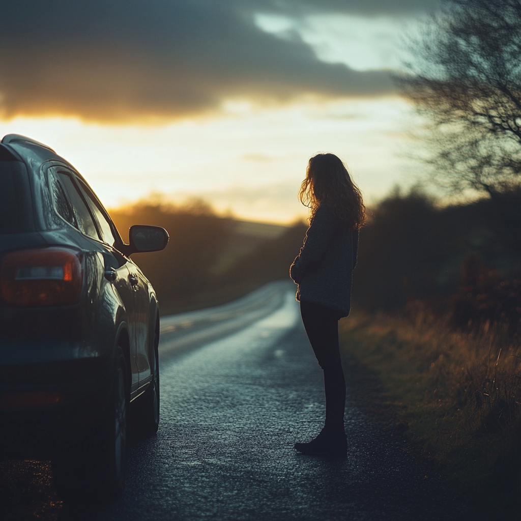 Une femme debout sur le bord de la route | Source : Midjourney