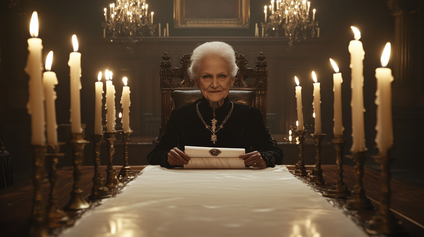 Une femme âgée assise à une table | Source : Midjourney