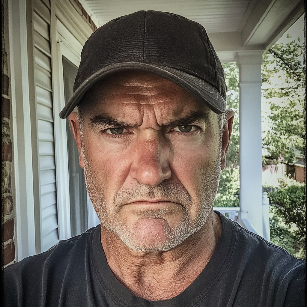Un homme âgé fronçant les sourcils et portant une casquette noire | Source : Midjourney