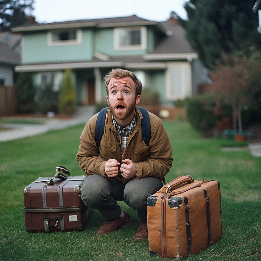 Un homme choqué sur la pelouse | Source : Midjourney