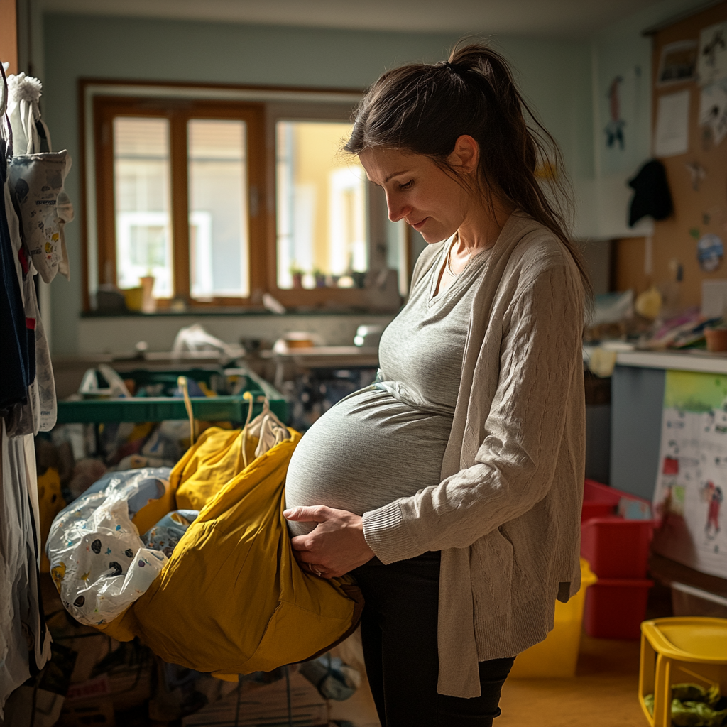 Une femme enceinte qui fait le tri dans ses affaires | Source : Midjourney