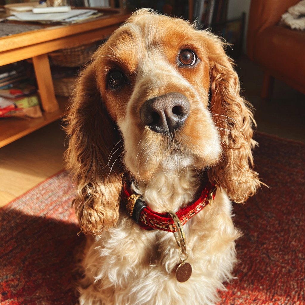 Un chien portant un collier rouge et or | Source : Midjourney